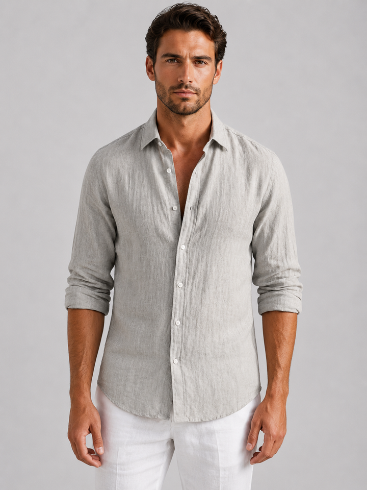 Men's Casual Linen Look Relaxed Fit Button-Up Shirt