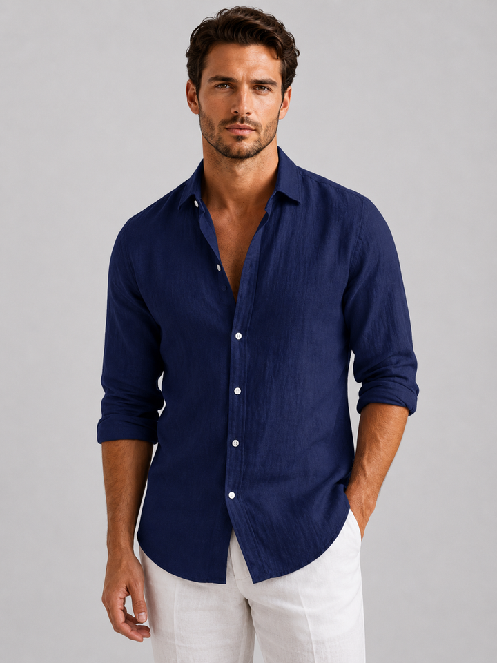 Men's Casual Linen Look Relaxed Fit Button-Up Shirt