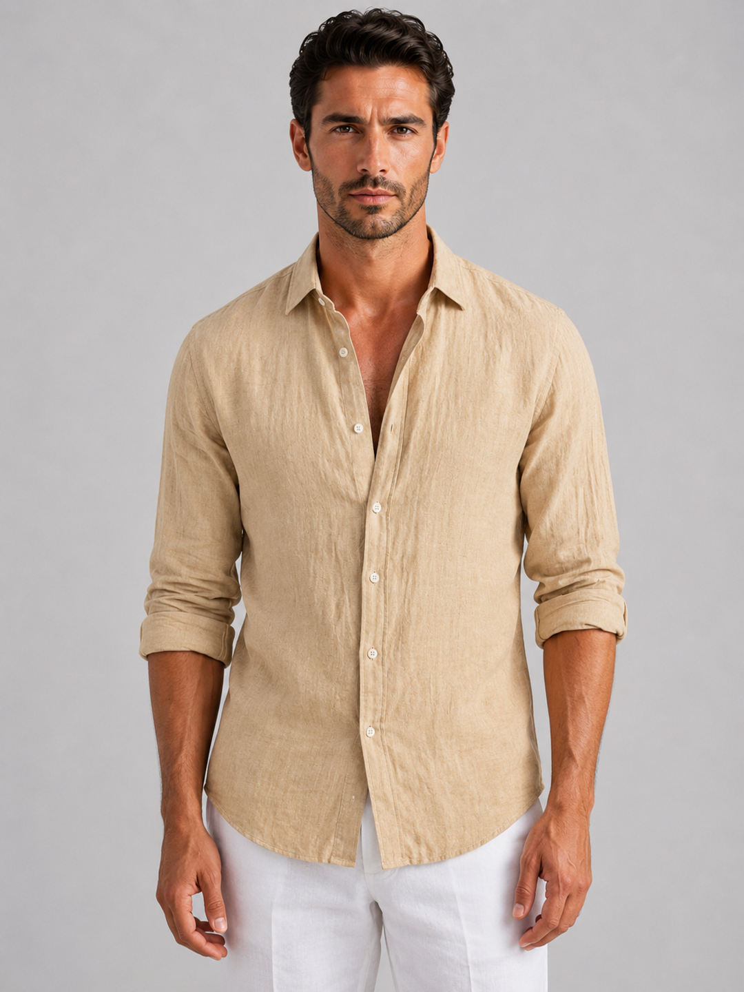Men's Casual Linen Look Relaxed Fit Button-Up Shirt