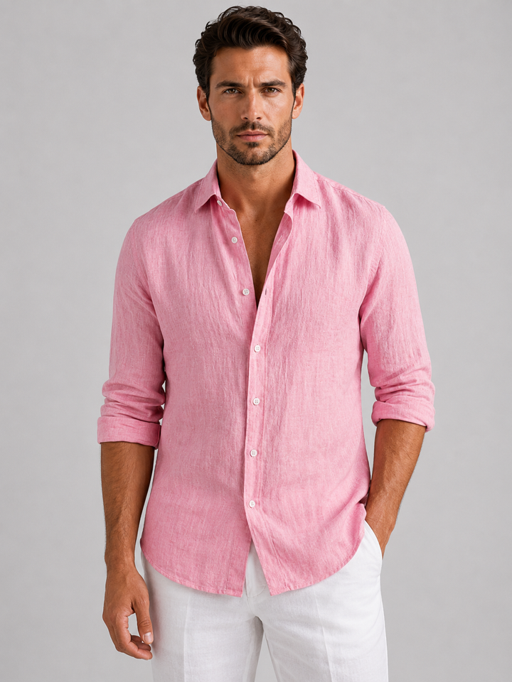 Men's Casual Linen Look Relaxed Fit Button-Up Shirt