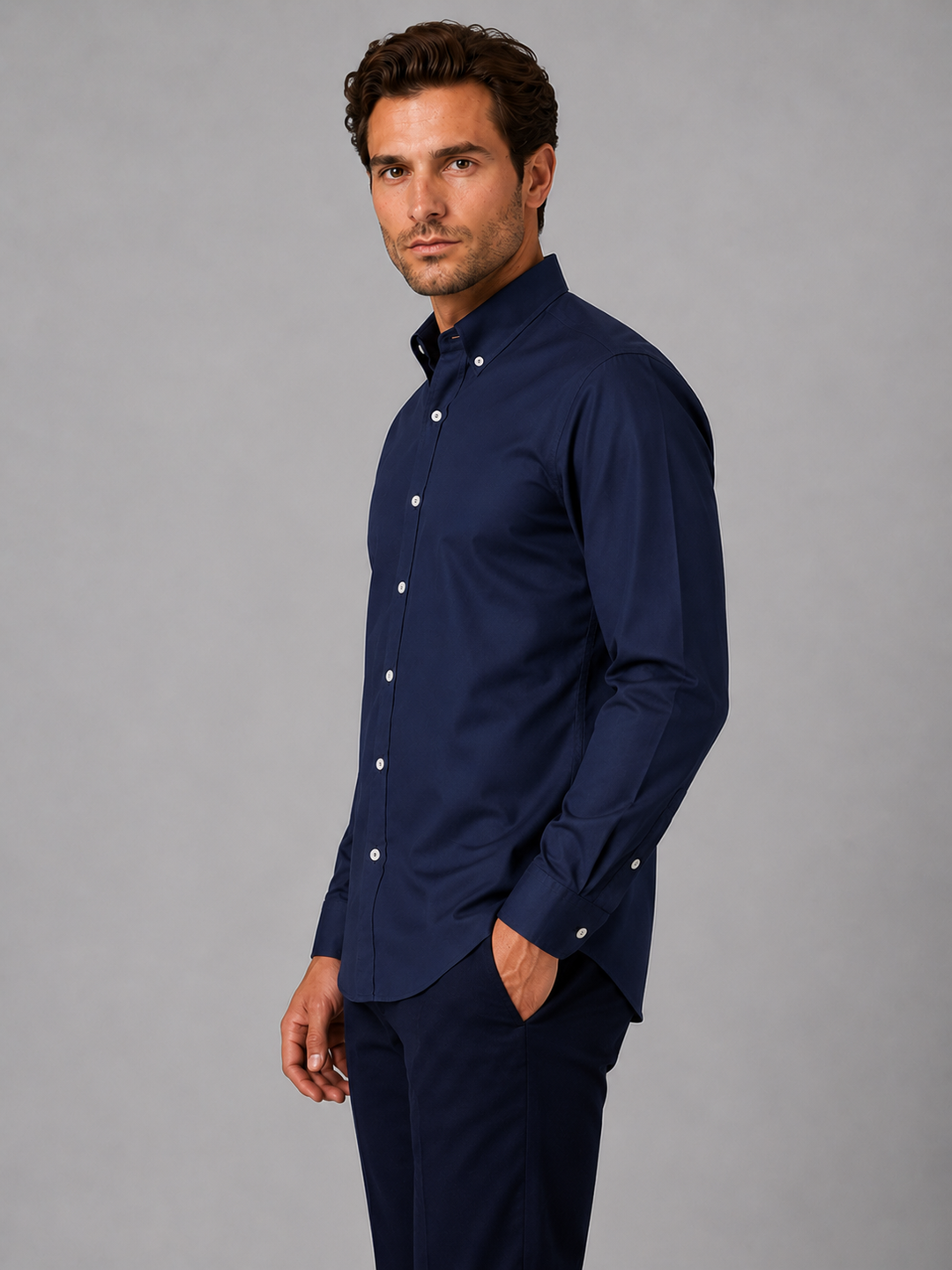 Men's Smart Casual Cotton Button-Down Collar Long Sleeve Shirt