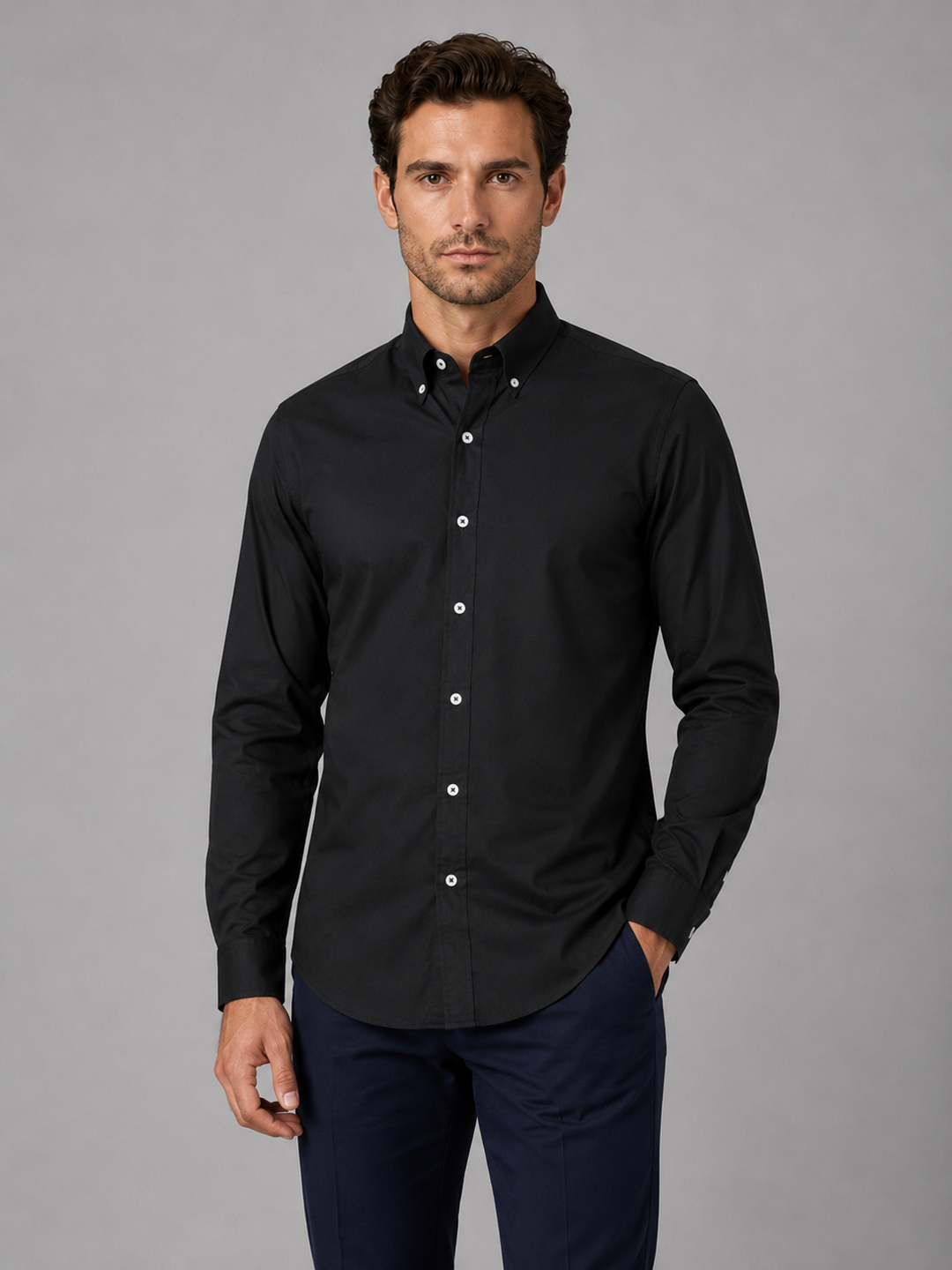 Men's Smart Casual Cotton Button-Down Collar Long Sleeve Shirt