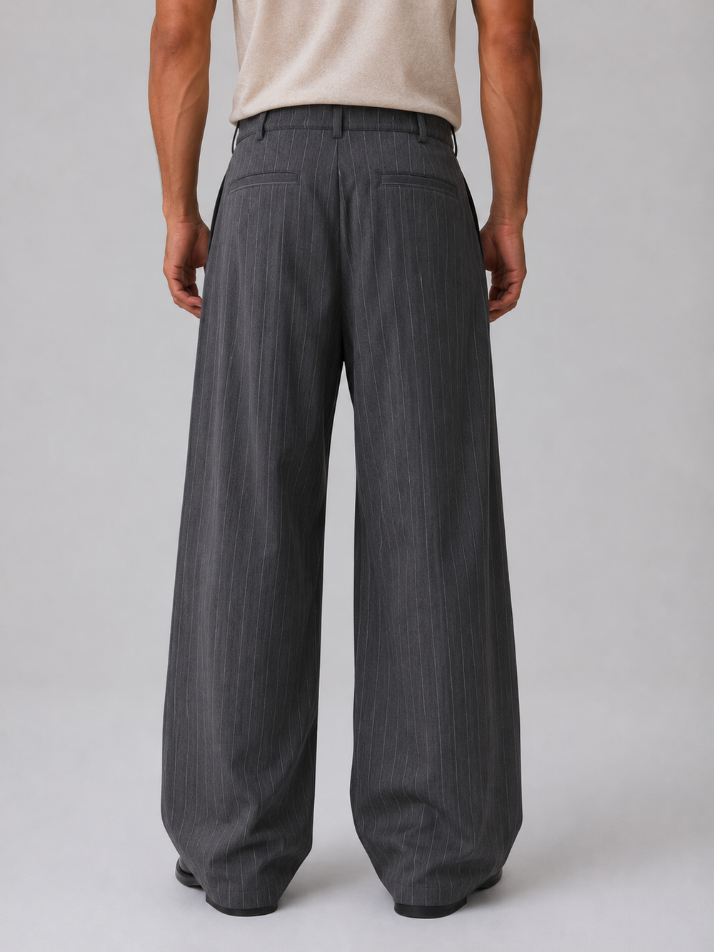 Men's Classic Pinstripe Wide Leg Tailored Trousers
