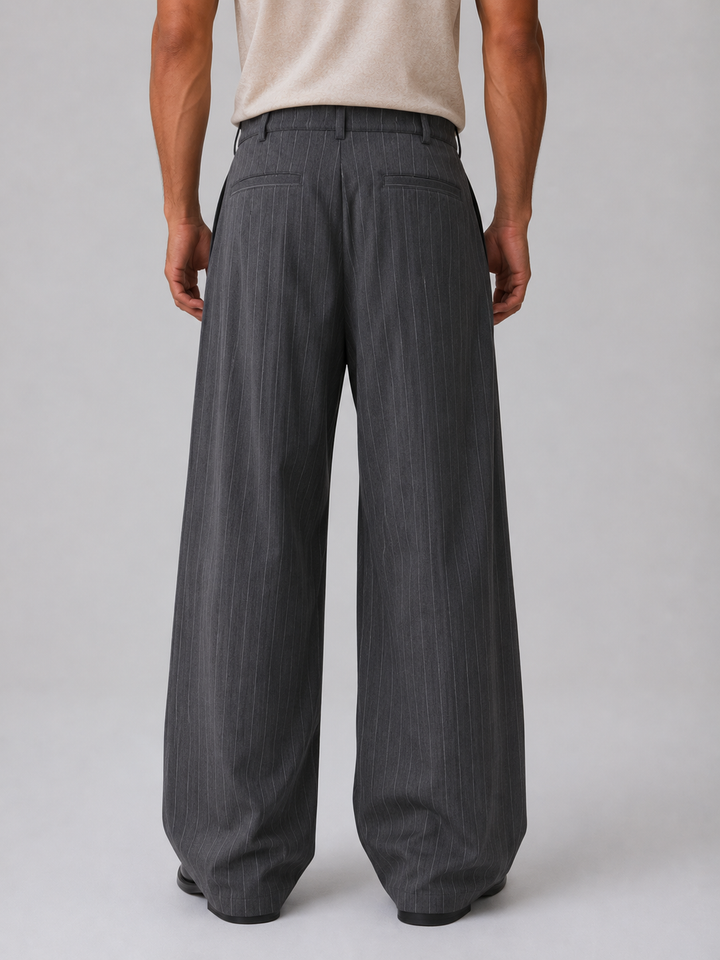 Men's Classic Pinstripe Wide Leg Tailored Trousers