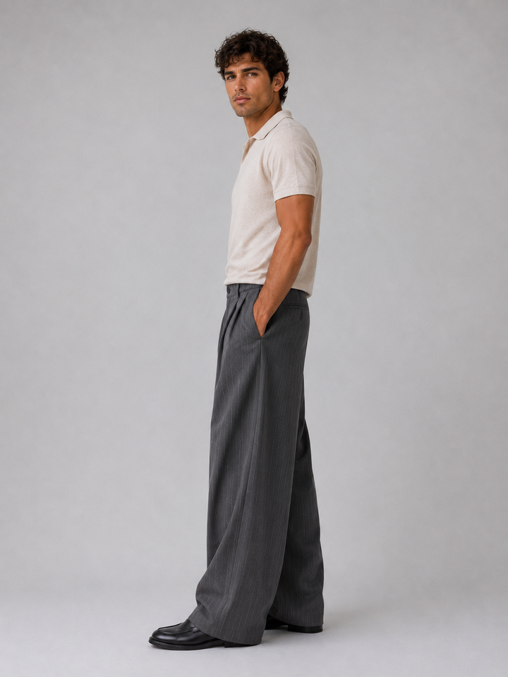 Men's Classic Pinstripe Wide Leg Tailored Trousers