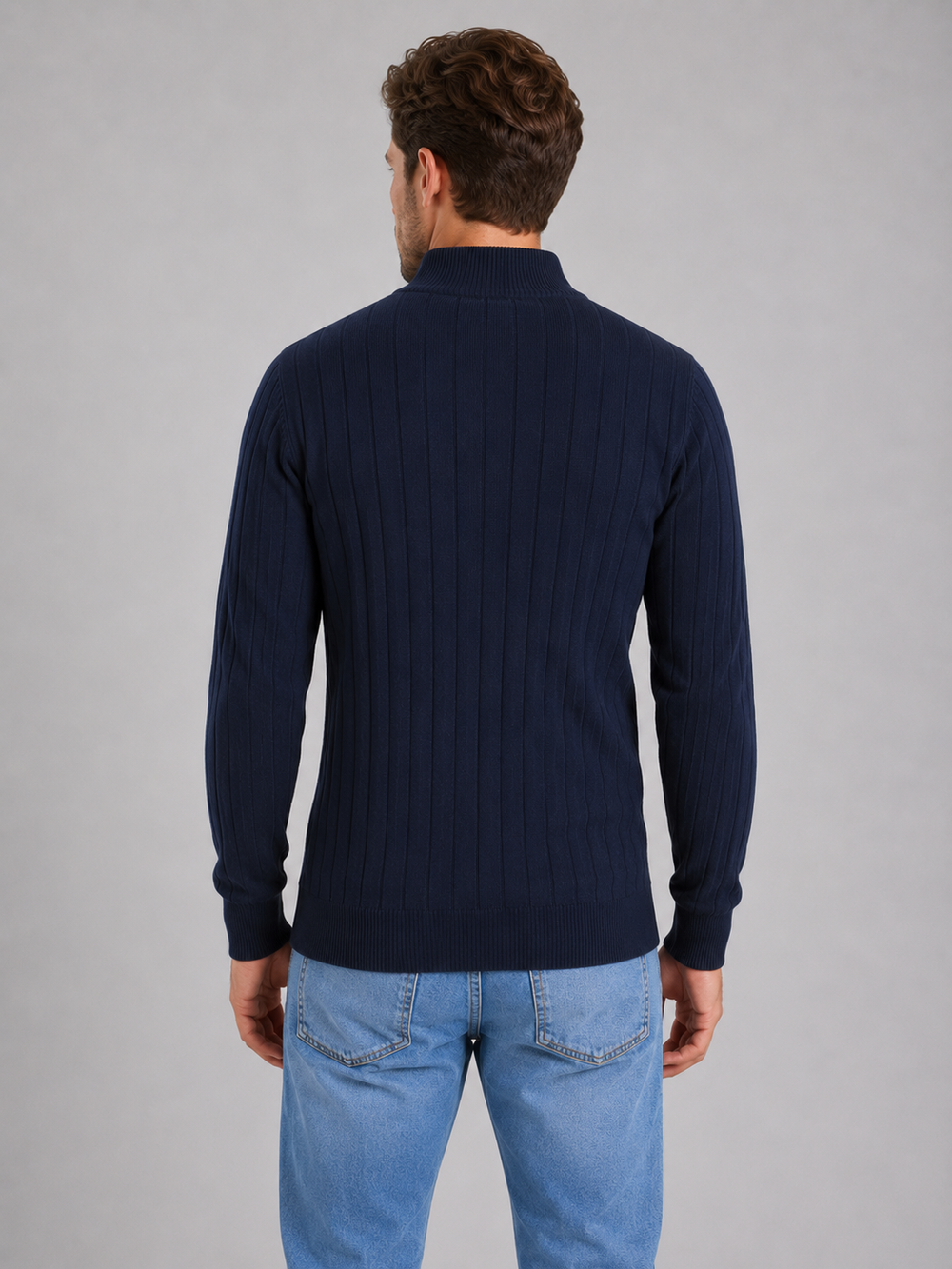 Men's Classic Cotton Ribbed Knit Quarter Zip Sweater