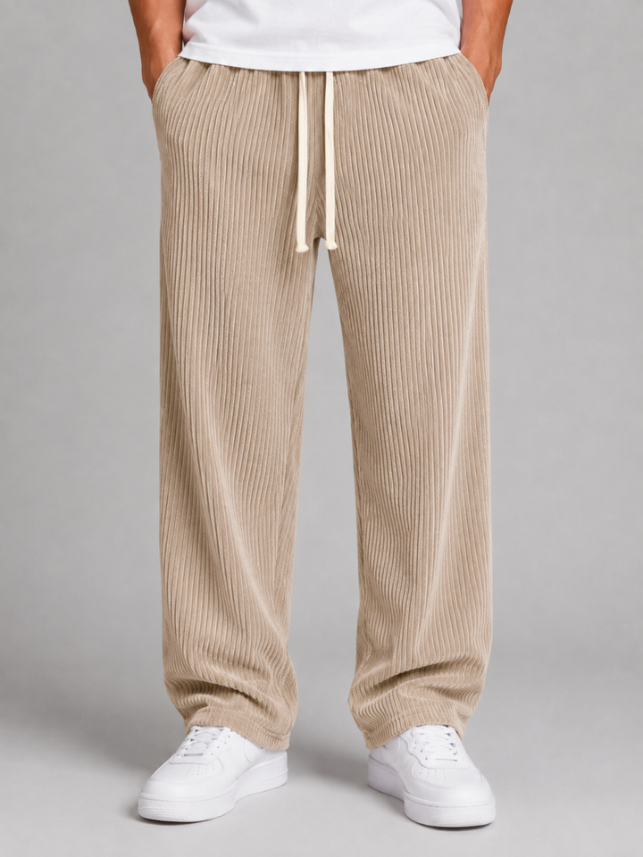 Men's Casual Corduroy Wide Leg Drawstring Trousers