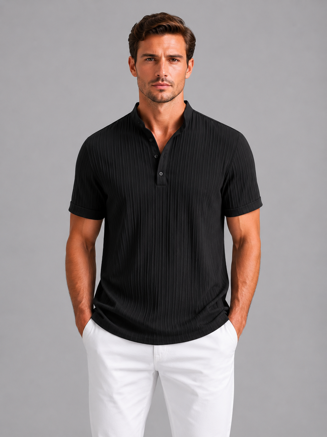 Men's Lightweight Ribbed Cotton Henley Shirt