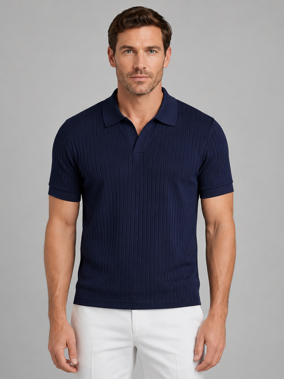 Men's Casual Ribbed Knit Polo Shirt