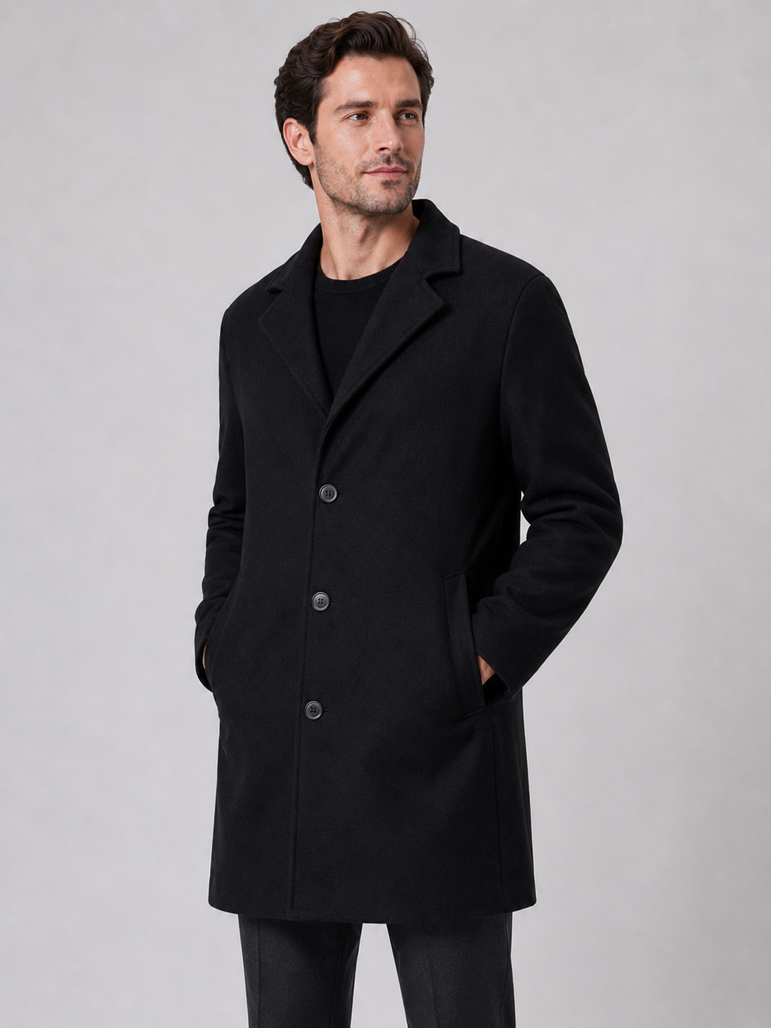 Men's Classic Wool Blend Single Breasted Overcoat