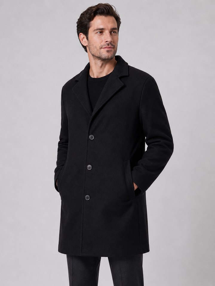 Men's Classic Wool Blend Single Breasted Overcoat