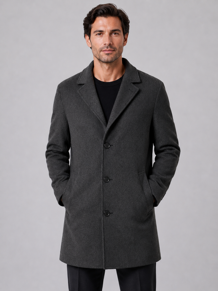 Men's Classic Wool Blend Single Breasted Overcoat