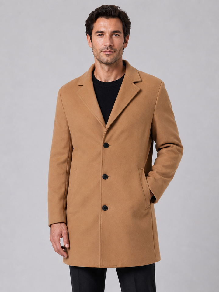 Men's Classic Wool Blend Single Breasted Overcoat