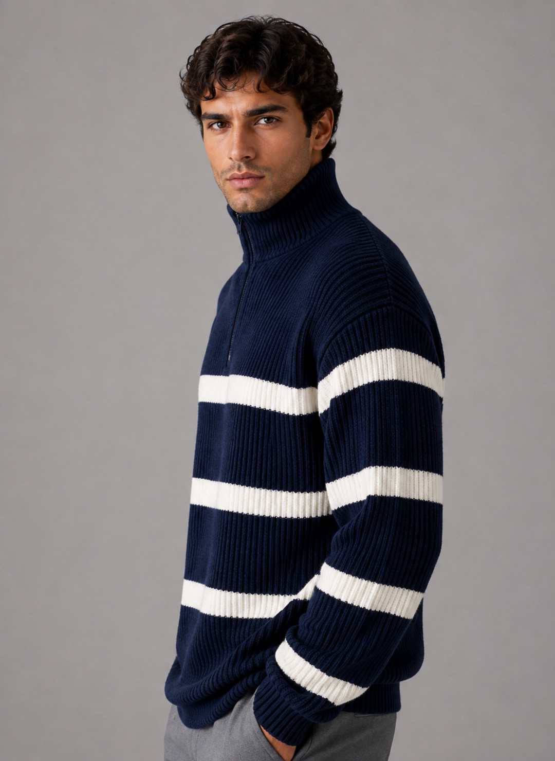 Men's Oversized Ribbed Knit Half Zip Jumper