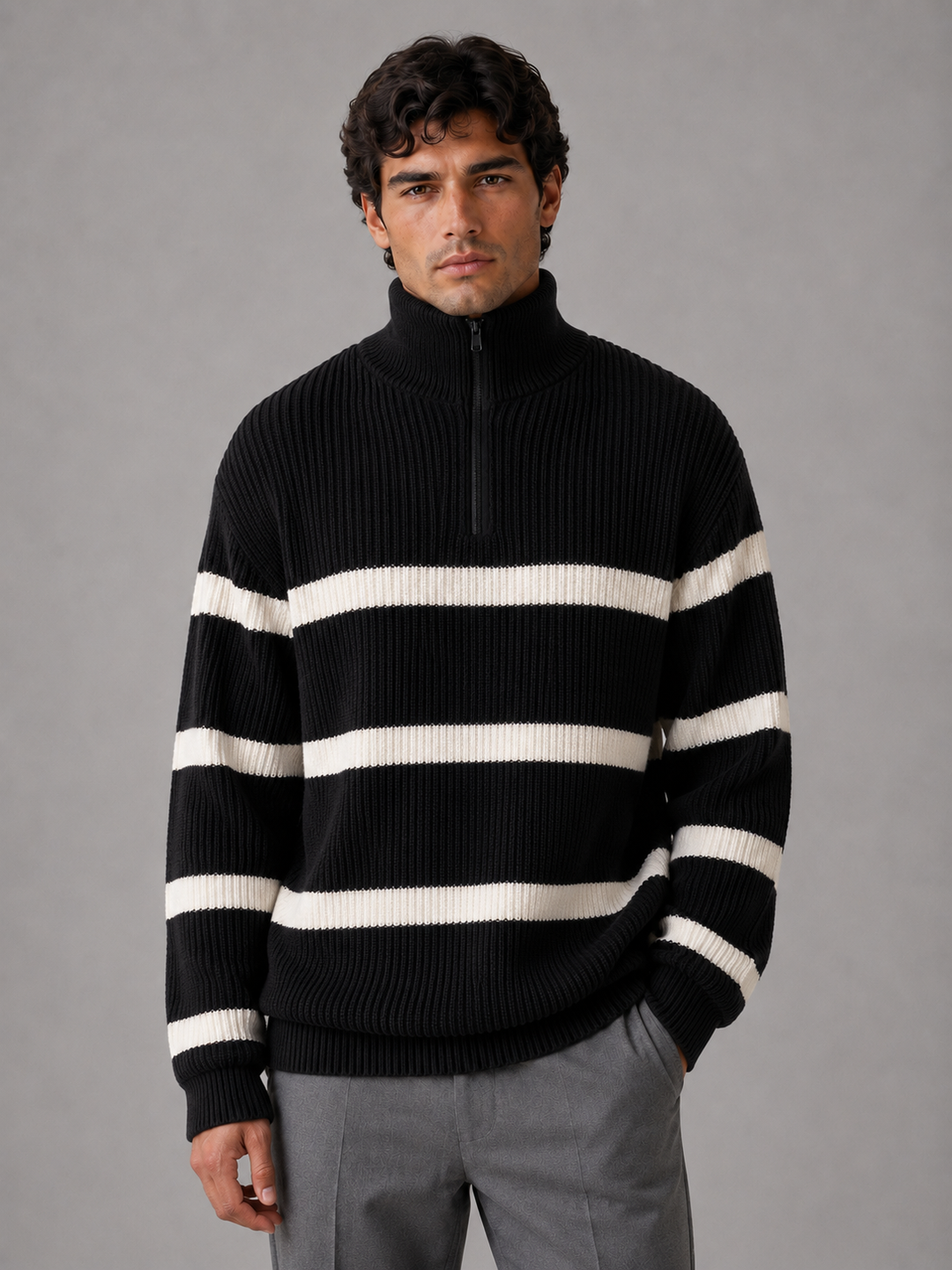 Men's Oversized Ribbed Knit Half Zip Jumper