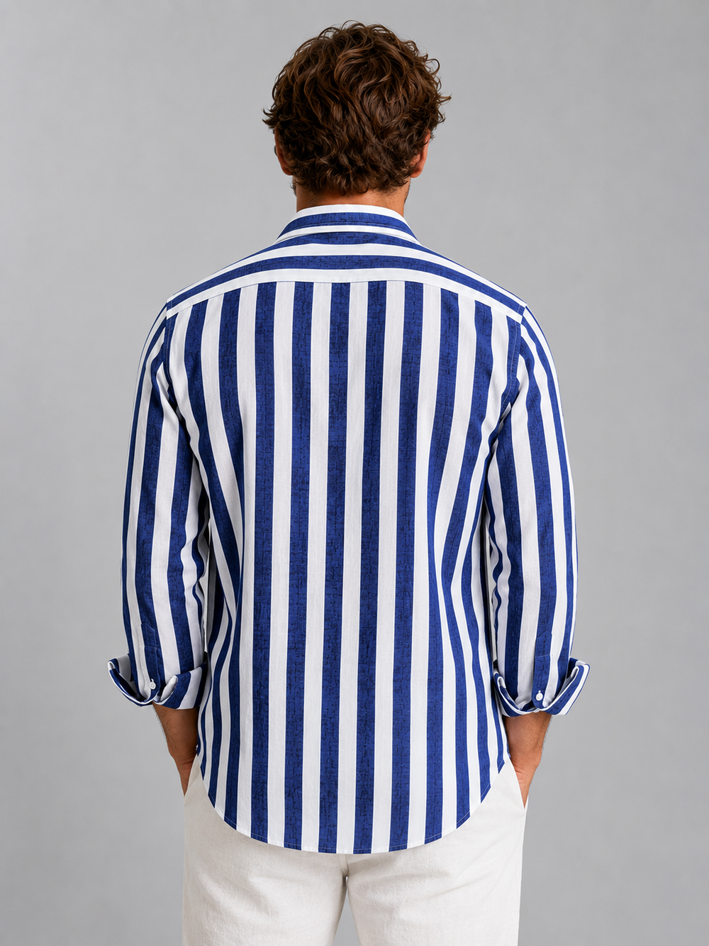 Men's Casual Striped Linen Look Button-Up Shirt