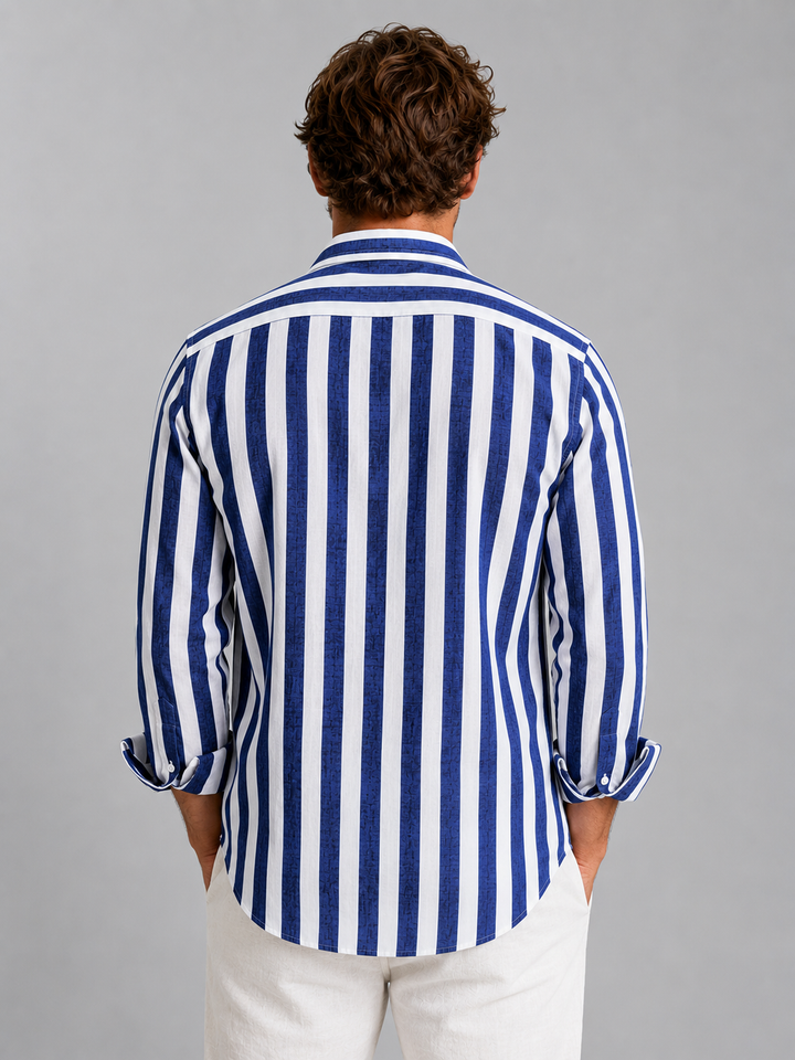 Men's Casual Striped Linen Look Button-Up Shirt