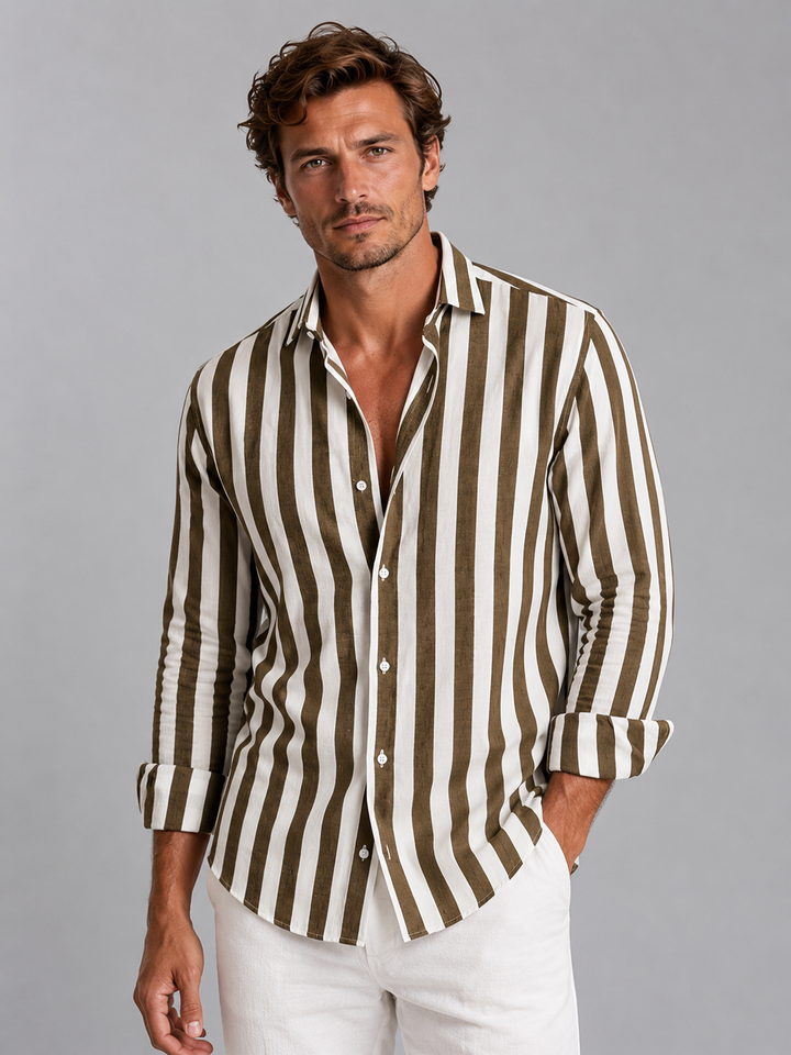 Men's Casual Striped Linen Look Button-Up Shirt