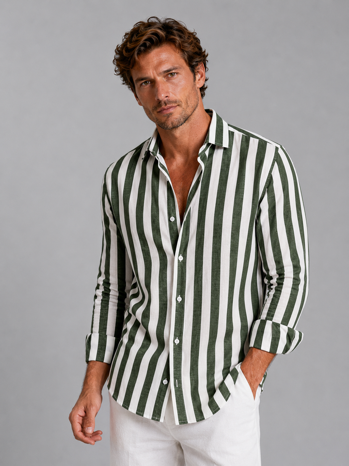 Men's Casual Striped Linen Look Button-Up Shirt