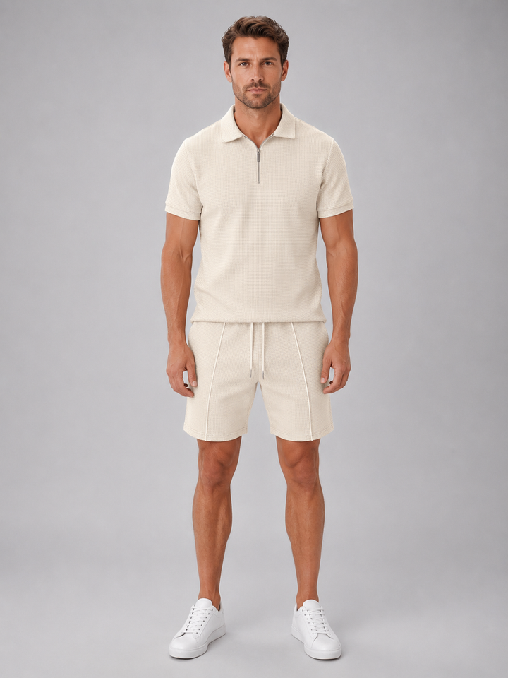 Men's Casual Cotton Polo Shirt and Shorts Set