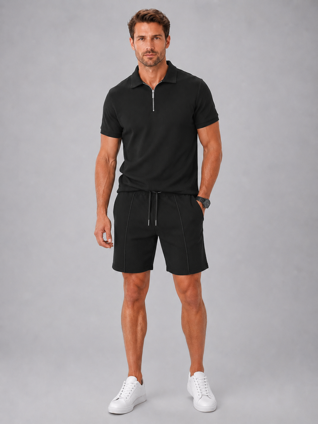 Men's Casual Cotton Polo Shirt and Shorts Set
