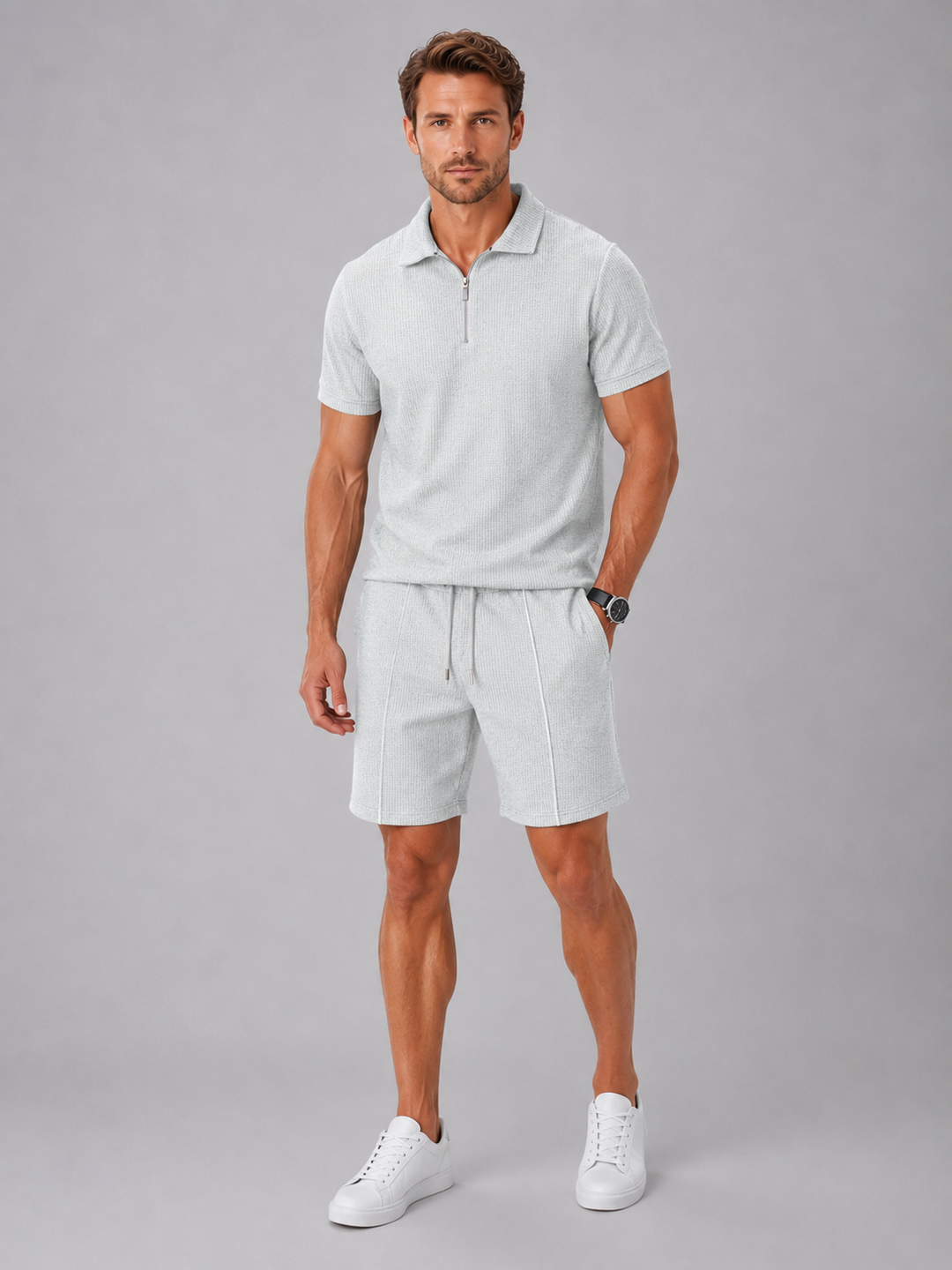 Men's Casual Cotton Polo Shirt and Shorts Set