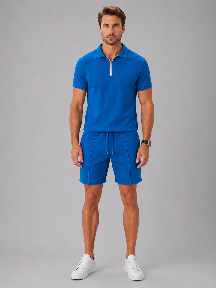 Men's Casual Cotton Polo Shirt and Shorts Set