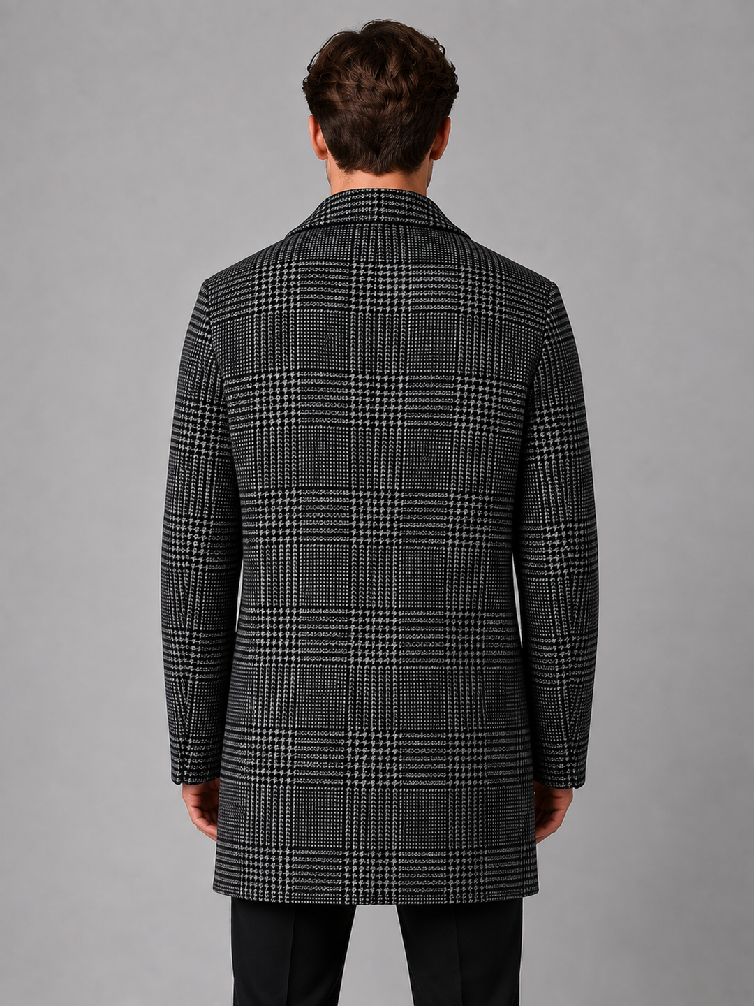 Men's Classic Wool Blend Checked Longline Overcoat