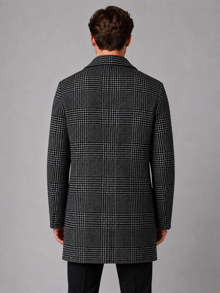 Men's Classic Wool Blend Checked Longline Overcoat