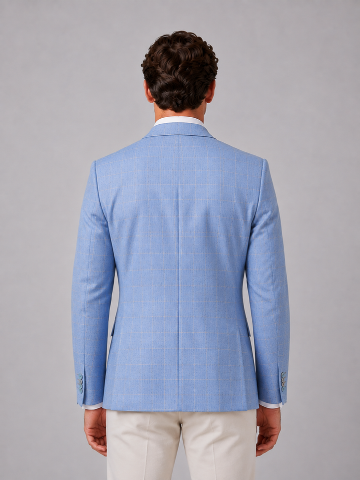 Men's Tailored Windowpane Wool Blazer Jacket
