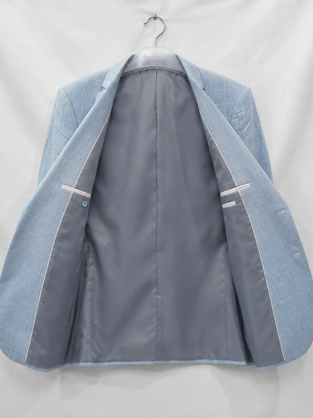 Men's Tailored Windowpane Wool Blazer Jacket