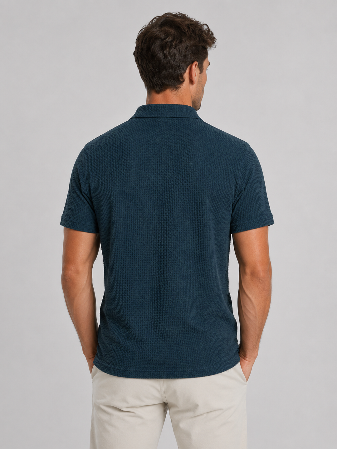Men's Casual Textured Knit Polo Shirt
