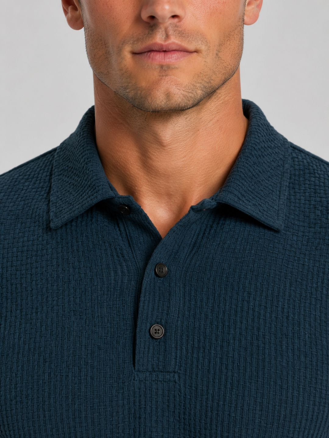 Men's Casual Textured Knit Polo Shirt
