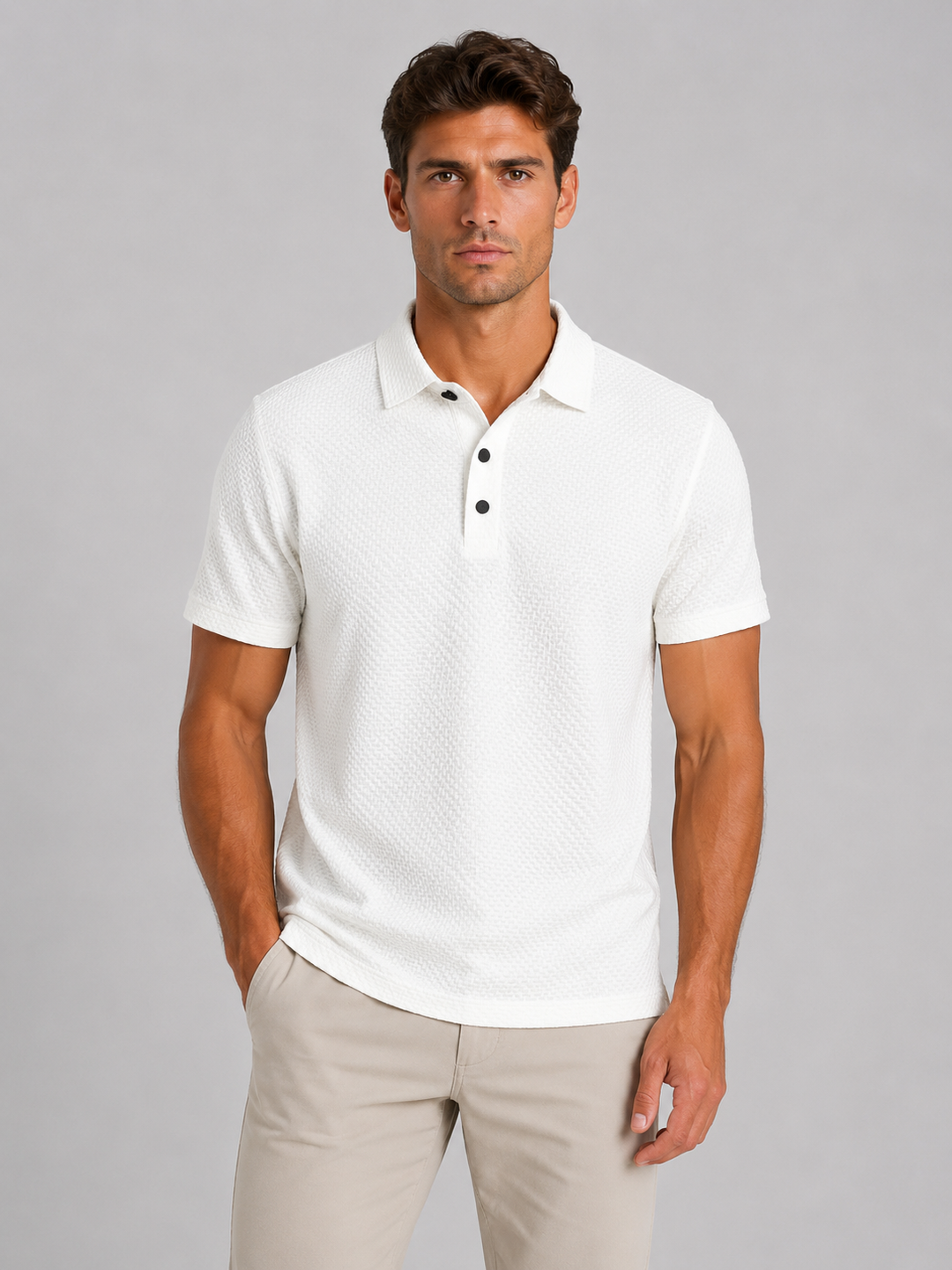 Men's Casual Textured Knit Polo Shirt