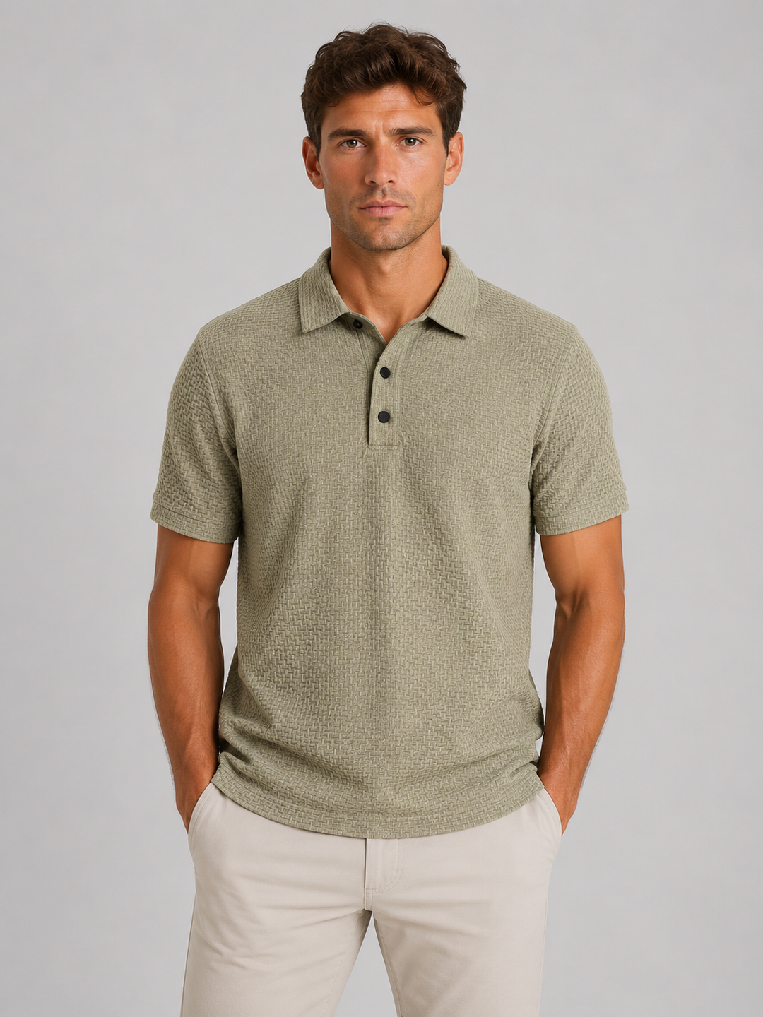 Men's Casual Textured Knit Polo Shirt