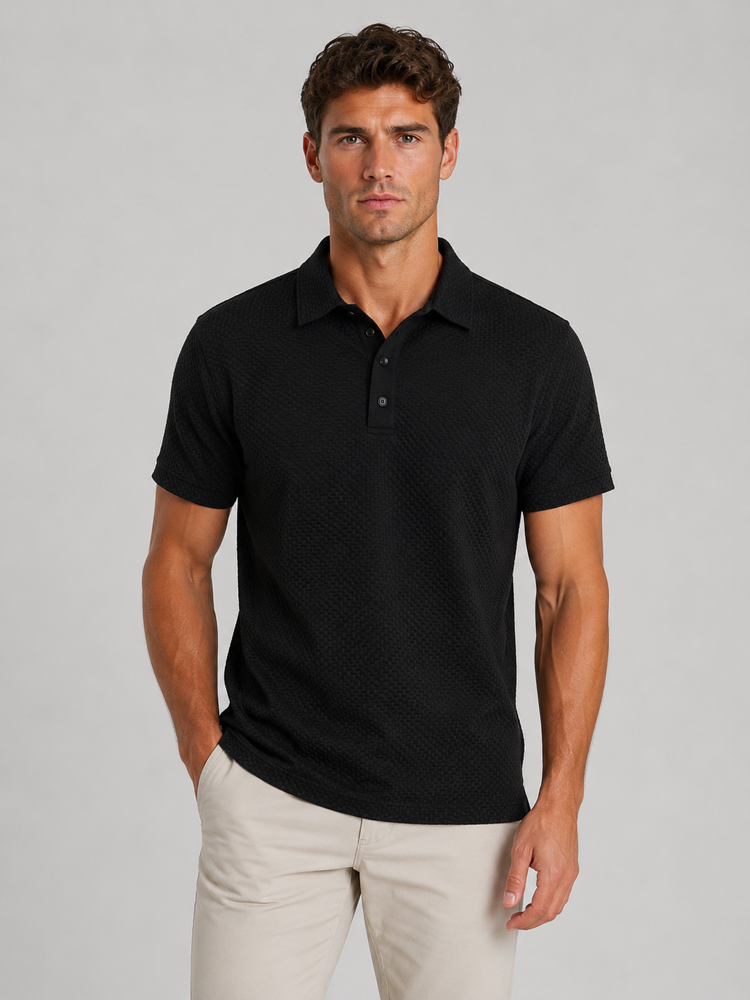 Men's Casual Textured Knit Polo Shirt