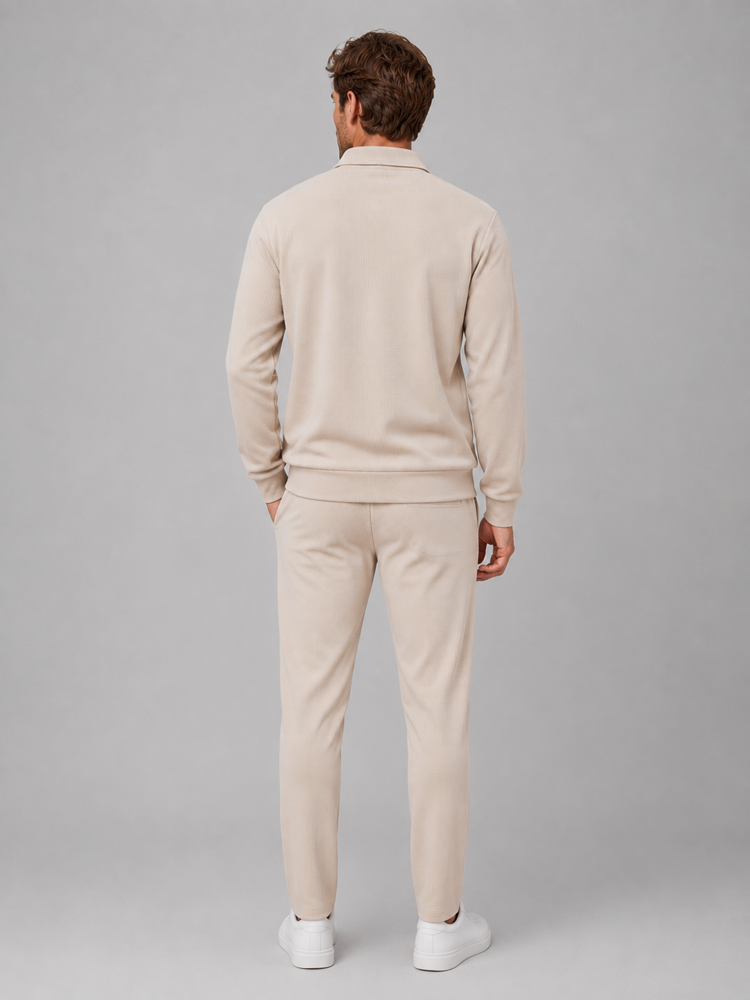Men's Casual Textured Zip Jacket and Trousers Set