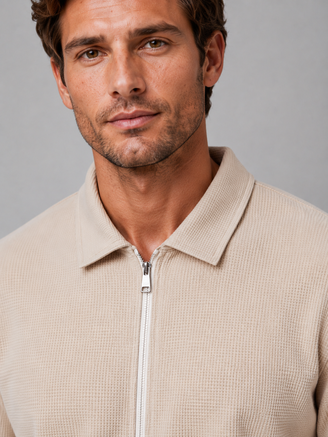Men's Casual Textured Zip Jacket and Trousers Set