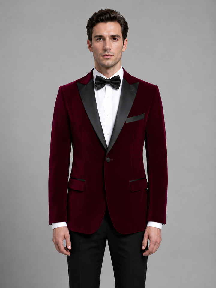 Men's Elegant Velvet Peak Lapel Tuxedo Blazer