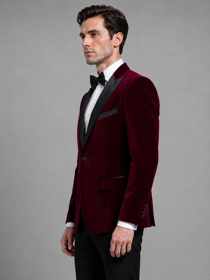 Men's Elegant Velvet Peak Lapel Tuxedo Blazer