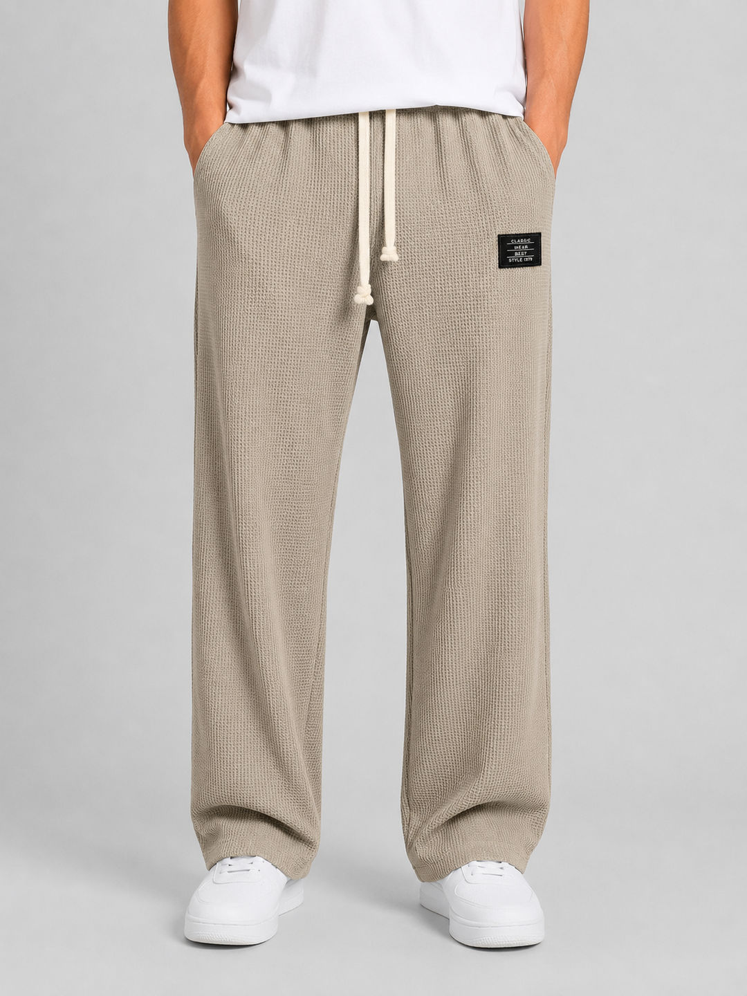 Men's Casual Waffle Knit Drawstring Lounge Trousers