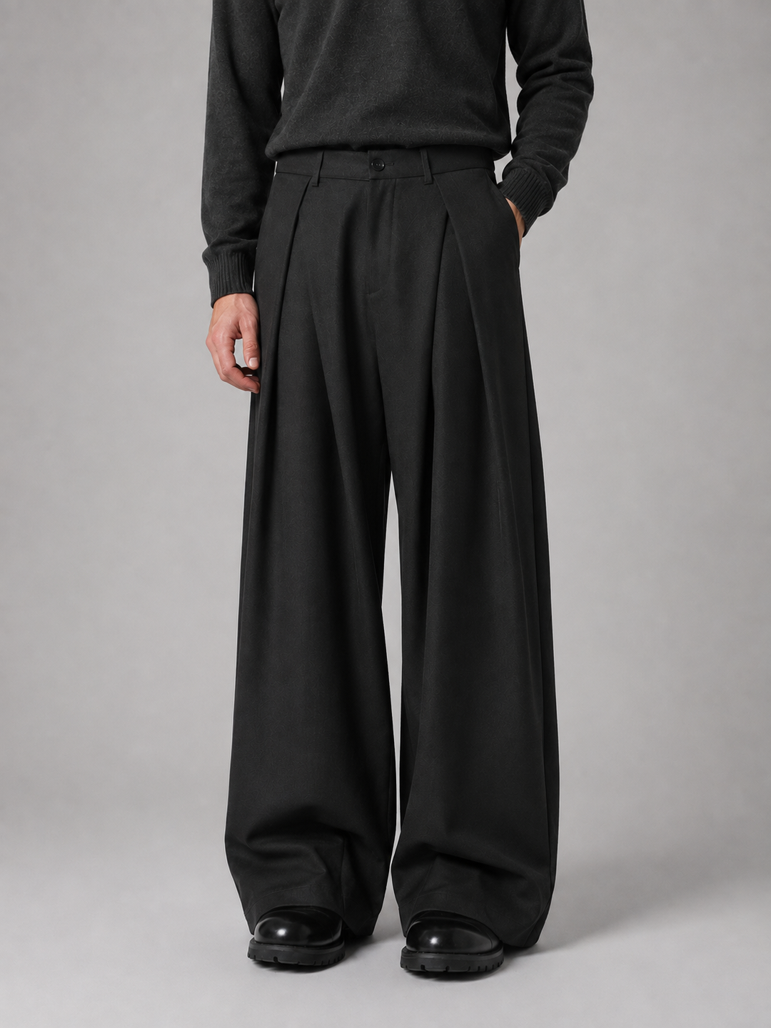 Men's Classic Pleated Wide Leg Tailored Trousers