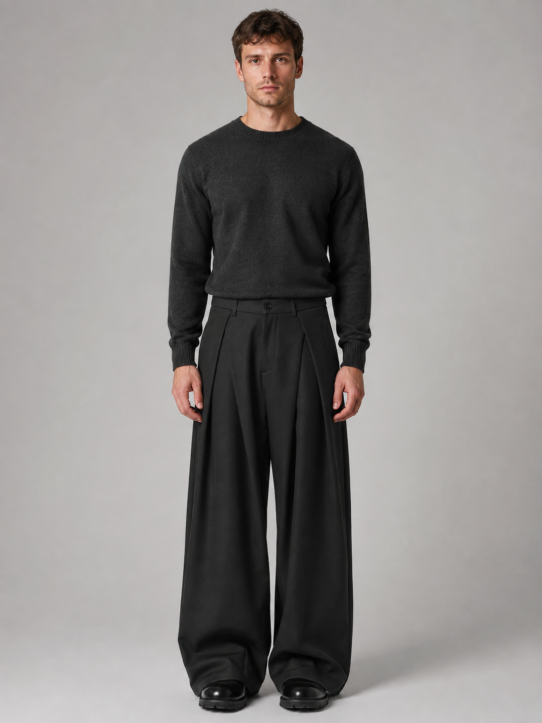 Men's Classic Pleated Wide Leg Tailored Trousers