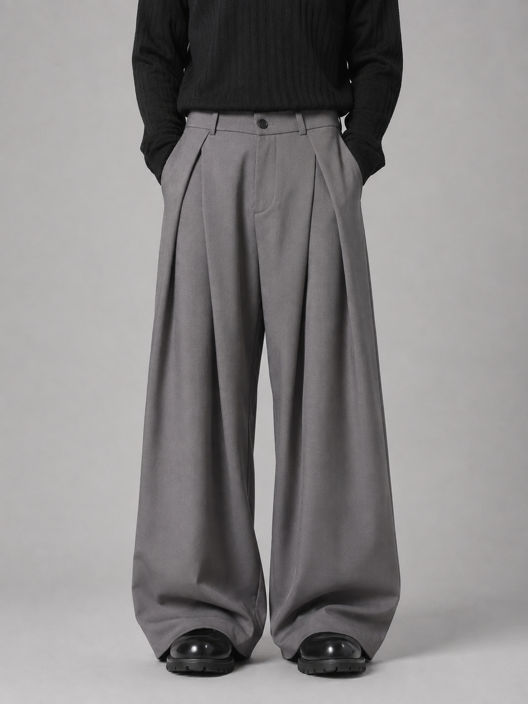 Men's Classic Pleated Wide Leg Tailored Trousers