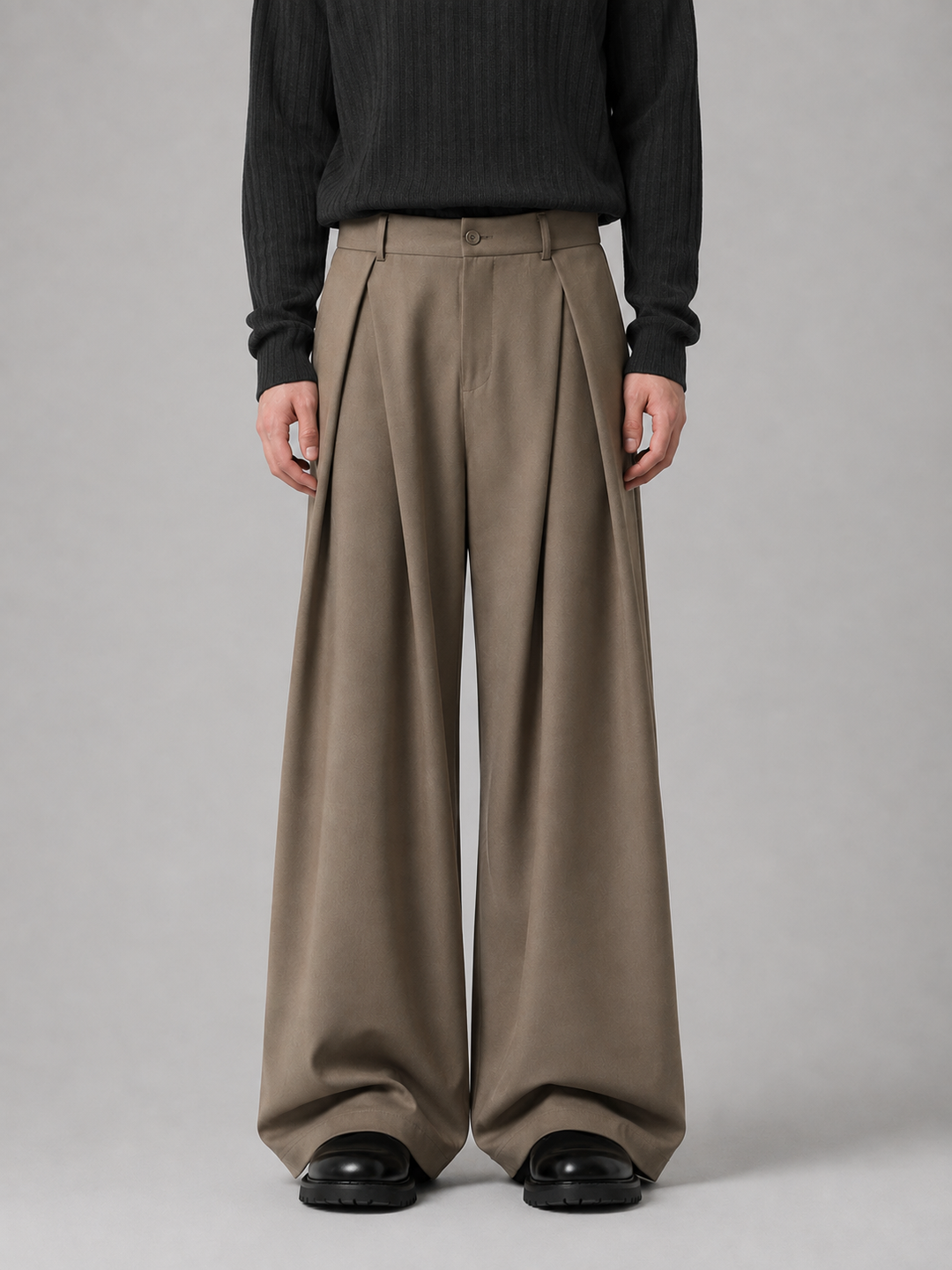 Men's Classic Pleated Wide Leg Tailored Trousers