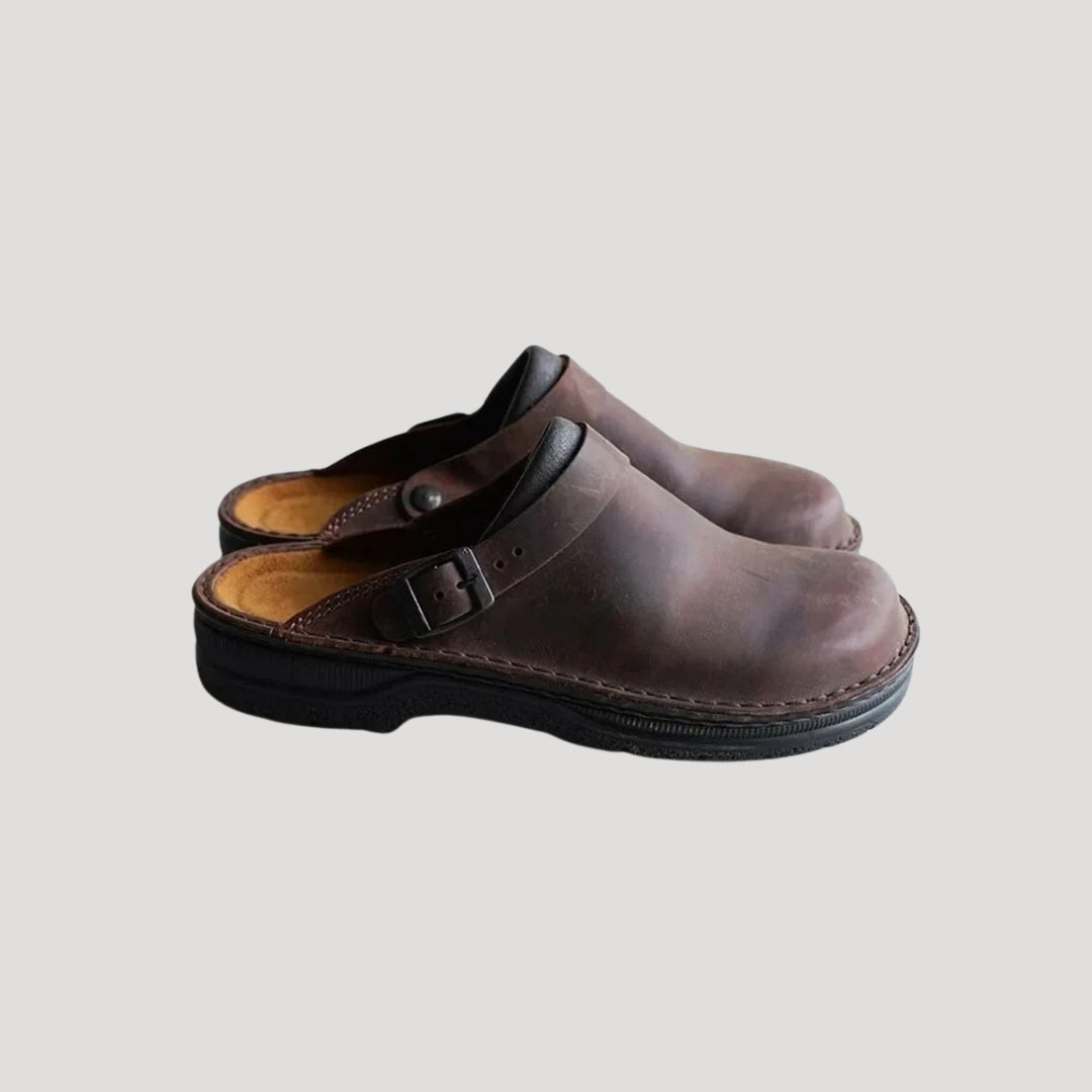 Men's Casual Leather Look Slip-On Clogs