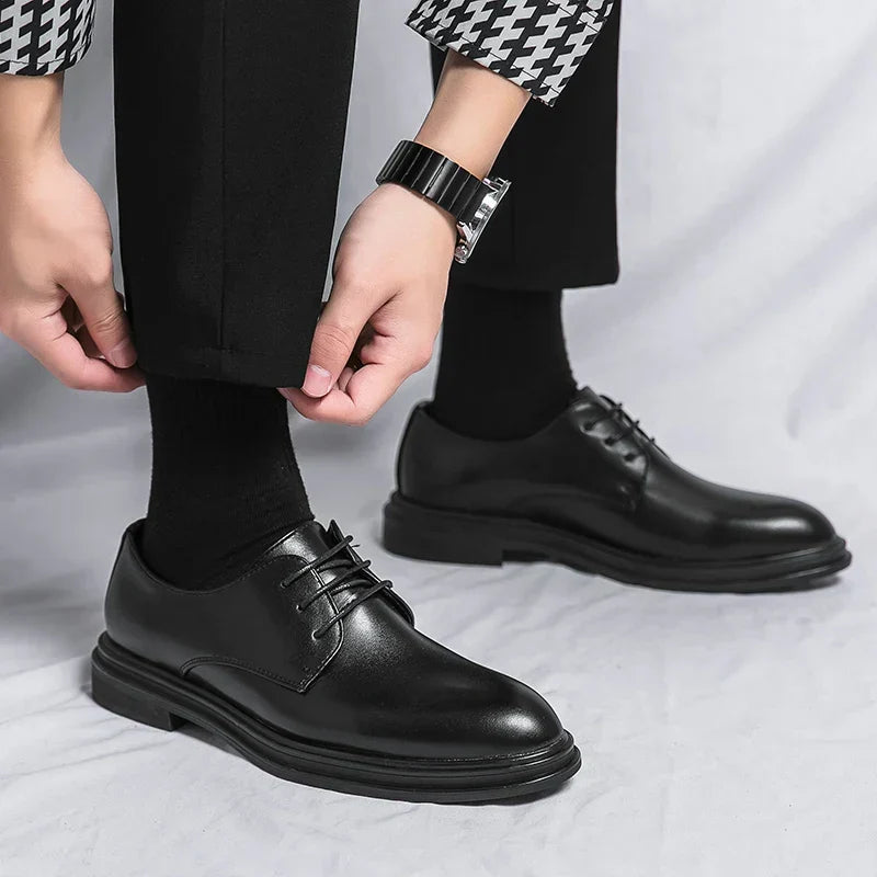 Men's Classic Patent Leather Lace-Up Derby Shoes