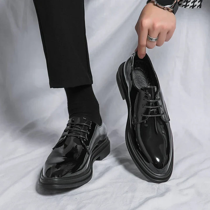 Men's Classic Patent Leather Lace-Up Derby Shoes