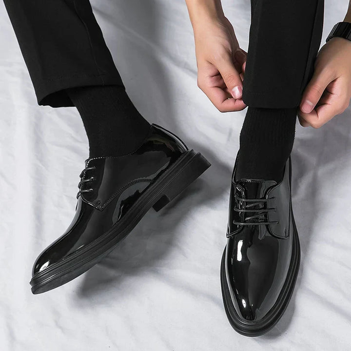Men's Classic Patent Leather Lace-Up Derby Shoes