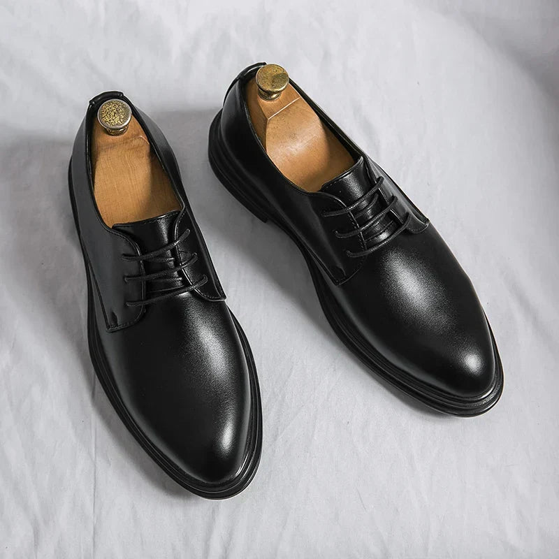 Men's Classic Patent Leather Lace-Up Derby Shoes